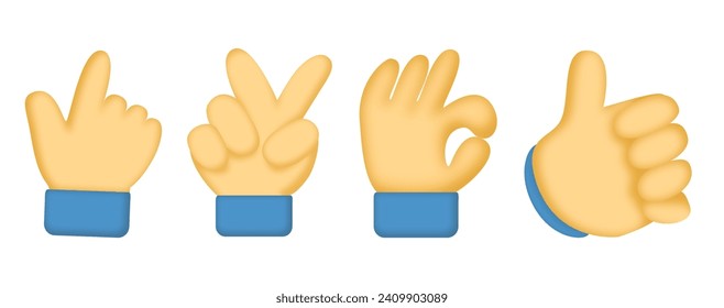 Vector illustration of a set of cartoon hand gestures in various styles.