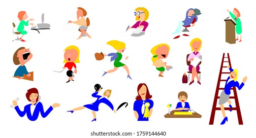 Vector - Illustration of Set of cartoon Office lady