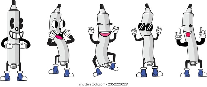 Vektorgrafik-Set von Cartoon spidolt Maskottfiguren in verschiedenen Posen und Emotionen.