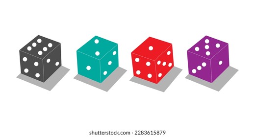 Vector illustration set of casino black, marine, red, violet poker dices isolated on white background. 3d board games