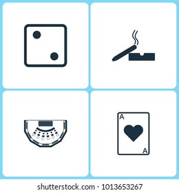 Vector Illustration Set Casino Icons. Elements of Dice game , Cigarette , Game table and Ace card icon on white background