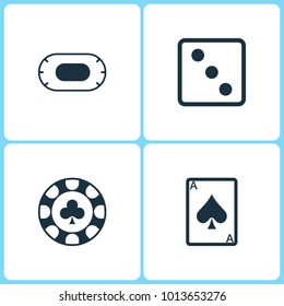 Vector Illustration Set Casino Icons. Elements of Game table, Dice game , Gambling chips and Ace card icon on white background