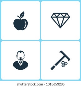 Vector Illustration Set Casino Icons. Elements of Apple , Diamond, Croupier and Stick For Chips icon on white background