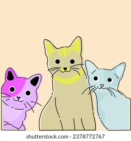 Vector illustration of a set of cats. Cute cartoon animals.Design element for advertising, posters, prints for clothing, banners, covers, children's products, websites, social networks