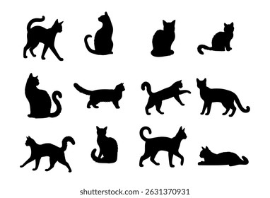 Vector illustration. Set of cats on a white background. Sticker for printing.