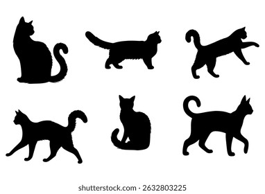 Ilustración vectorial. Conjunto de gatos sobre un fondo blanco. Pegatina para imprimir.