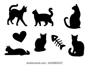Ilustração vetorial. Conjunto de gatos em um fundo branco. Adesivo para impressão.
