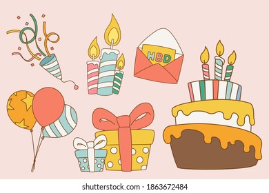 Vector illustration set for celebration and Happy Birthday symbol. eps 10 vector.