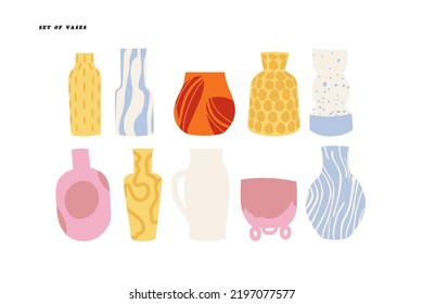 Vector illustration set of ceramic vases with various of textures