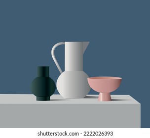 vector illustration with set of ceramic vases