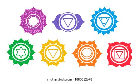 Vector illustration set of chakra symbols isolated on white background.