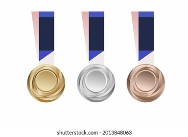 Vector illustration, Set of championship medals, gold, silver and bronze.