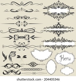 Vector illustration of a set of chapter dividers and floral/ornamental lines