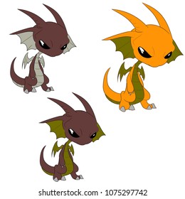 Vector illustration set of characters aliens think with horns and wings