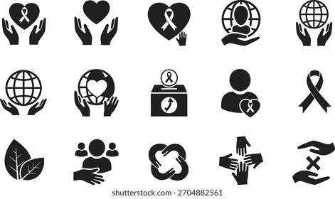 Vector illustration set charity and support donation and volunteer concept