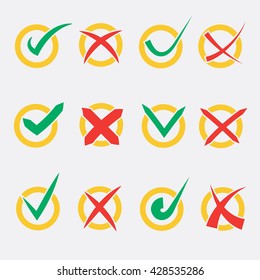 Vector illustration set of check and cancel icon; cancel icon button; check icon illustration; cancel icon sign; check icon sign