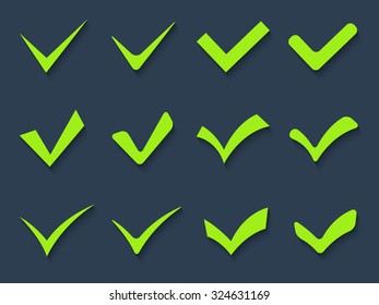 Vector illustration with the set of the check mark icons