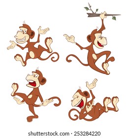 Vector illustration of a set cheerful  monkeys. Cartoon