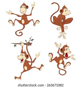 Vector illustration of a set cheerful monkeys. Cartoon