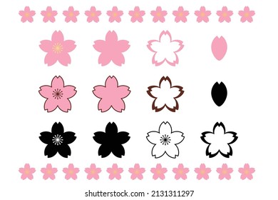 Vector illustration set of cherry blossom parts