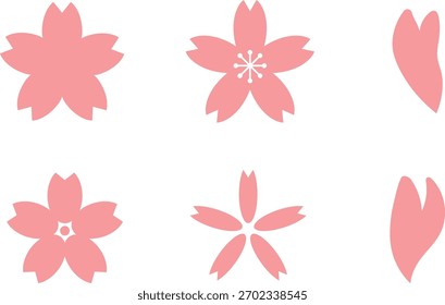 Conjunto de Ilustración vectorial de flores de cerezo y pétalos