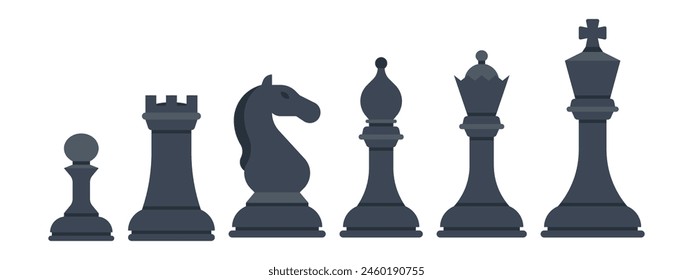 Vector illustration of a set of chess pieces in a black color, isolated on a white background