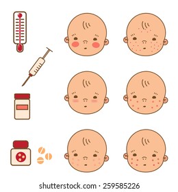 Vector illustration of a set of childhood diseases. Childhood infections. Vaccination.