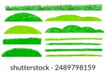 Vector illustration set of childlike drawings of grass, lawn and meadows