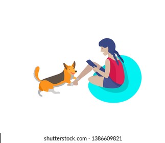 Vector illustration set of children with cats and dog. Happy, funny kids playing, love and taking care of kittens, pet animals in flat cartoon style.