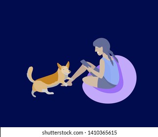 Vector illustration set of children with cats and dog. Happy, funny kids playing, love and taking care of kittens, pet animals in flat cartoon style.