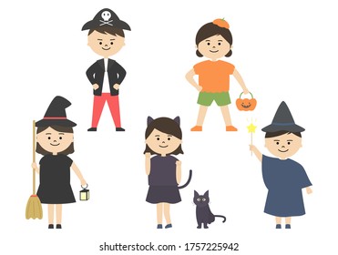 Vector illustration set of children in halloween costumes