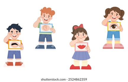 Vector illustration set of children learning parts of the human head