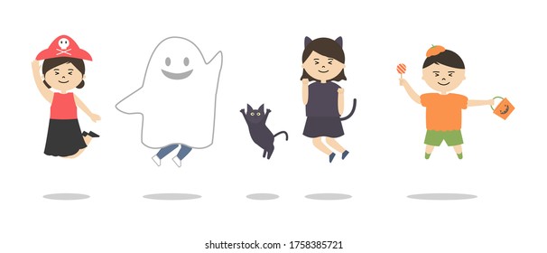 Vector illustration set of children wearing halloween costumes