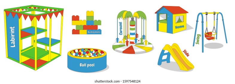 vector illustration set of children's playground equipment indoor and outdoor