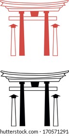 Vektorillustration-Illustrationssatz mit chinesischer Architektur in Rot-Schwarz-Farbtönen