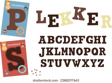 Ilustración vectorial juego de letras de chocolate clíparte del alfabeto de chocolate Letra sinterklaas choco melk puur con arte clip de chocola