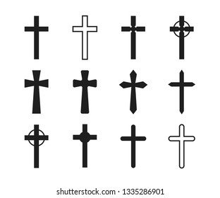 Vector illustration set of christian and catholic crosses