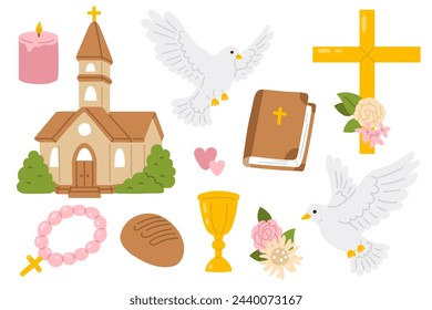 Conjunto de ilustración vectorial de iconos de cristianismo para sello digital, tarjeta de felicitación, etiqueta engomada, icono, diseño