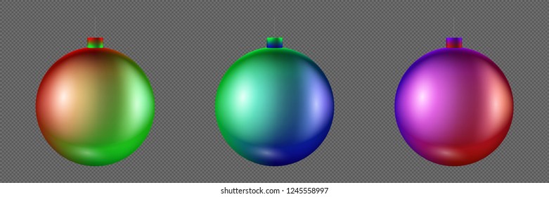 Vector illustration set of Christmas balls. Isolated Christmas tree toy for invitations, congratulations, covers. Colorfull decorative toy on a transparent background.