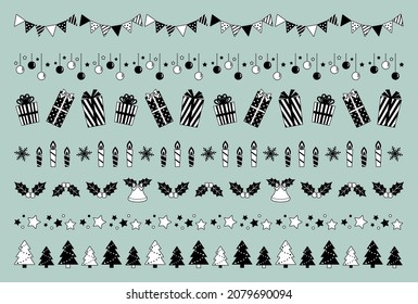 Vector illustration set of Christmas black and white decorative borders