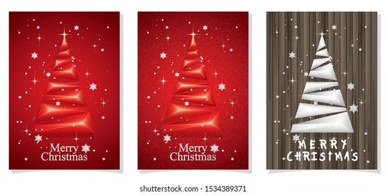 Vector and  illustration, Set of Christmas card with paper snowflake.