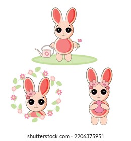  ilustración vectorial conjunto diseño de carácter de conejo lindo. Estilo Doodle.
