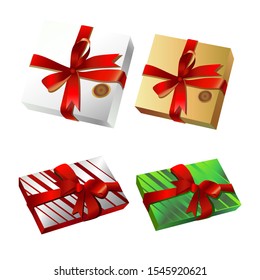 
Vector illustration of a set of Christmas colored boxes with bows. Isolated elements for decoration.