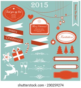 Vector illustration of a set of Christmas design elements 