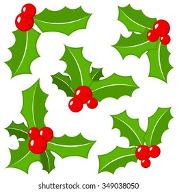 vector illustration of a set of christmas holly leaves isolated on white