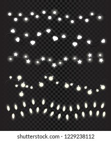 Vector illustration set of Christmas lights on transparent background, Glowing lights for Xmas Holiday decorations and greeting card design.