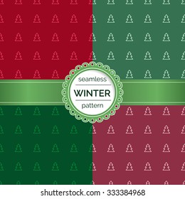 Vector illustration. Set Christmas and New Year seamless patterns for decoration of card, poster, invitation, label, sticker, flyer, paper, backdrop. Christmas tree for winter holiday design.