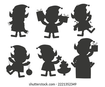 Vector illustration Set of christmas santa claus elf. Silhouettes isolated on white background. EPS