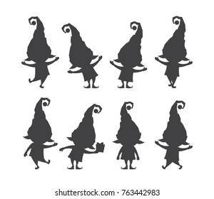 Vector illustration: Set of  christmas santa claus elf. Silhouettes isolated on white background.