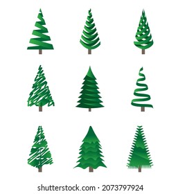 vector illustration set, christmas tree, isolated on white background, for banner design, flyer, web design